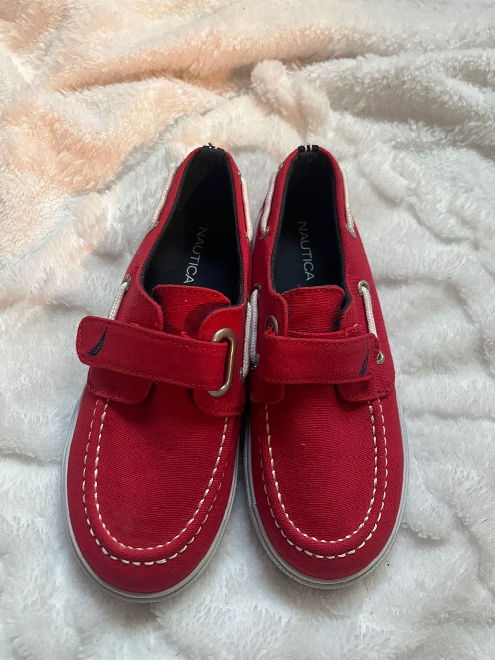Nautica Kids Red Canvas Boat shoes with Velcro Strap NWOT